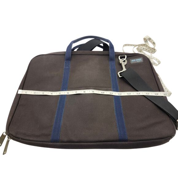 Jack Spade Greene Street Canvas Laptop Briefcase Messenger Bag Mens Brown Blue - Picture 9 of 12